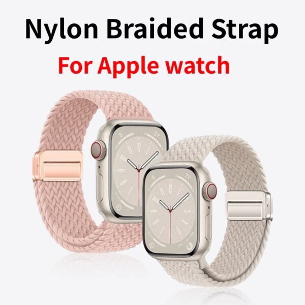 Nylon Braided Strap For apple watch 45mm 49mm 44mm 42mm 41mm 40mm magnetic buckle Bracelet iWatch series 9 Ultra 8 7 6 5 4 3 se