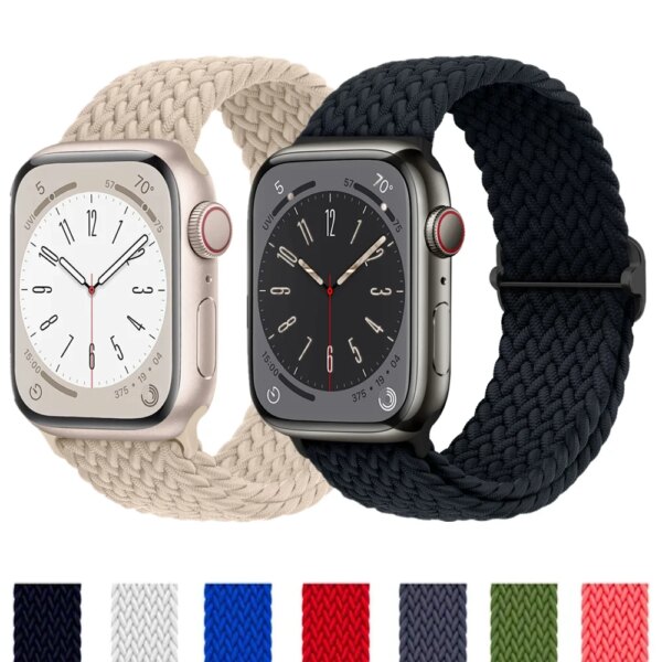 Nylon Elastic strap For Apple watch band Ultra 2 44mm 40mm 49mm 45mm 41mm 38mm Braided Solo Loop Bracelet iWatch series 9 8 7 se