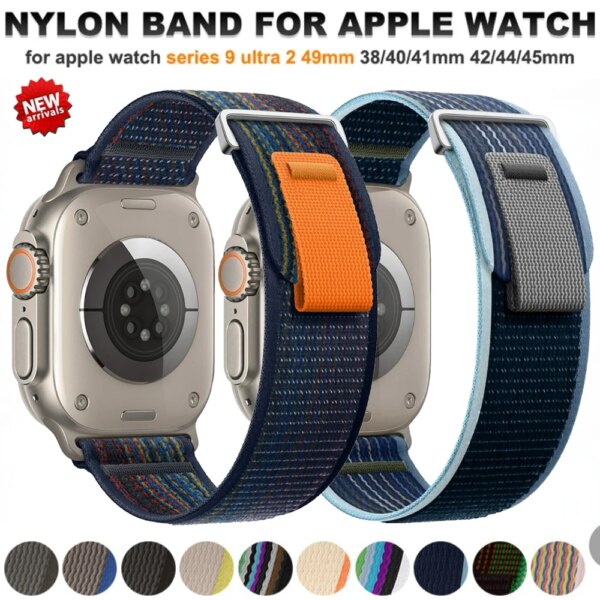 Nylon Loop Strap For Apple Watch Band 44mm 40mm 45mm 41mm 42mm 38mm Ultra 49mm Breathable Bracelet iWatch Series 9 8 7 6 5 SE 3