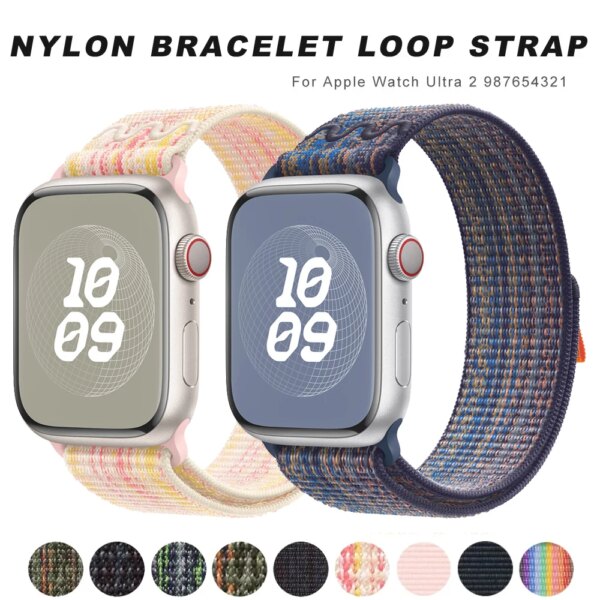 Nylon Loop Strap for Apple Watch Band 49mm 45mm 44mm 42mm Sport Bracelet for iWatch 9 8 7 6 5 SE Ultra 2 40mm 38mmWatchband