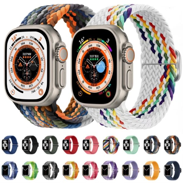 Nylon Strap For Apple Watch Band 9 8 7 45mm 41mm Ultra 49mm Breathable Adjustable Wristband iWatch 6 5 4 SE2 44mm 40mm 42mm Belt