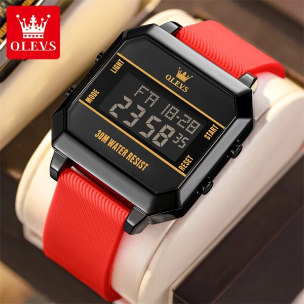 OLEVS 1103 Silicone Strap Fashion Men's Calendar Luminous Wristwatch Waterproof Digital Quality Multifunctional Watches for Men