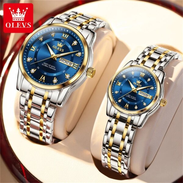 OLEVS 5513 Couple Watches Pair For Men And Women Luxury Stainless Steel Waterproof Quartz Wristwatches Fashion Lover's Watch Set