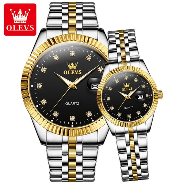 OLEVS 5526 Quartz Mens Women Couple Watches Top Brand Luxury Original Fashion Design Stainless Steel Waterproof Wristwatch Gifts