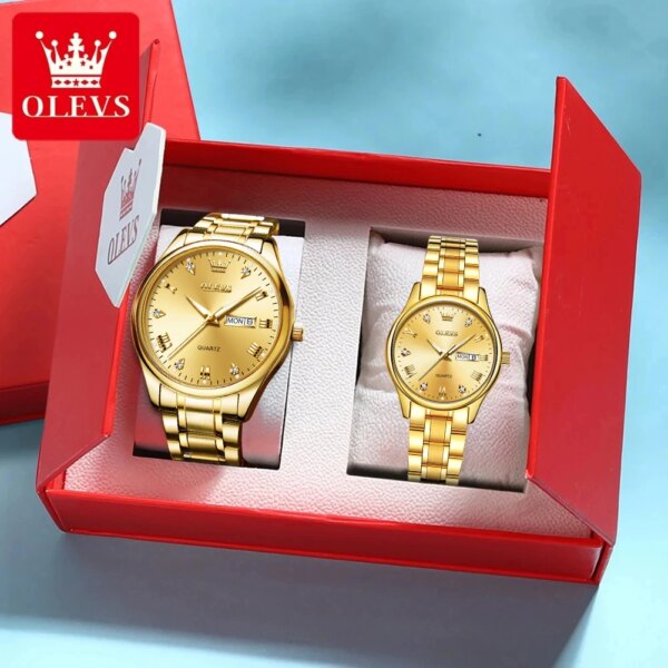 OLEVS 5563 Couple Watch Men's and Women's Original Quartz Couple Watch Luxury Brand His or Her Watch Set Gift Waterproof Watch