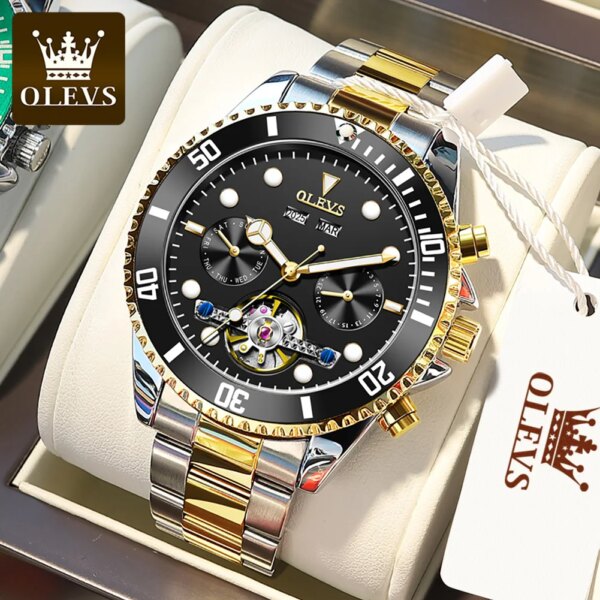 OLEVS 6605 Original Luxury Brand Men's Automatic Mechanical Watch Frame Hollow Date Week Business Waterproof Men's Watch