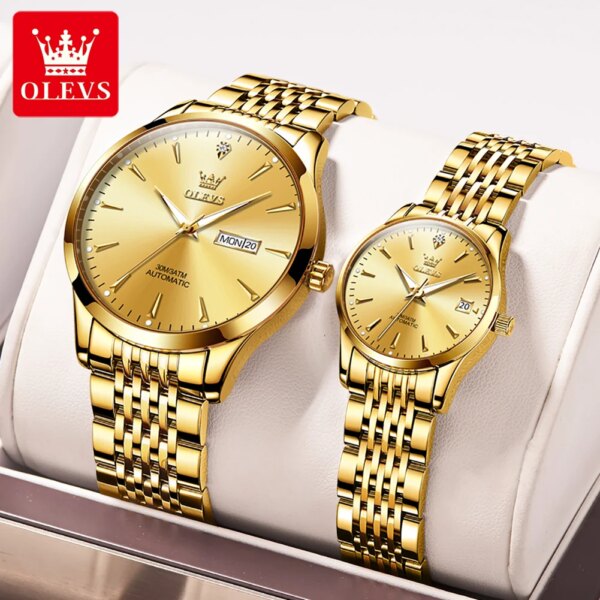 OLEVS 6635 Luxury Business Waterproof Stainless Steel Couple Watches Automatic Mechanical Watches Women and Men Paired Watches