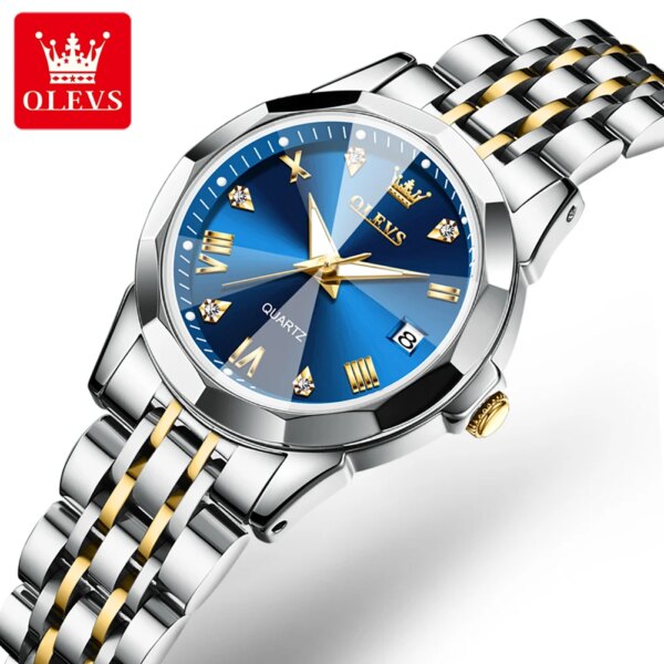 OLEVS 9931 Quartz Watch Women Gift Set Love Couple Rhombus Mirro Waterproof Shock Resistant Stainless Steel Top Brand Wristwatch