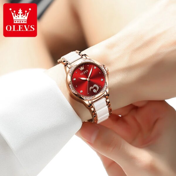 OLEVS Automatic Mechanical Watch for Women Luxury Ceramics Strap Waterproof Elegant Diamond Women's Wristwatch Clock Reloj Mujer