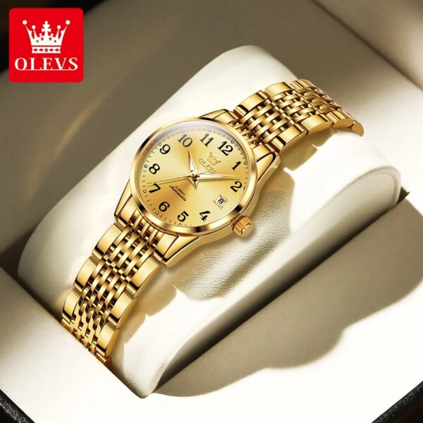 OLEVS Brand Luxury Mechanical Watches Women Fashion Gold Stainless Steel Ladies Automatic Watch Waterproof Watch for Women 2023