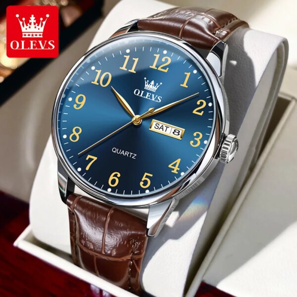 OLEVS Classic Men's Watch Quartz Leather Strap Digital Dial Wristwatches Date Business Casual Watches for Men Relogios Masculino