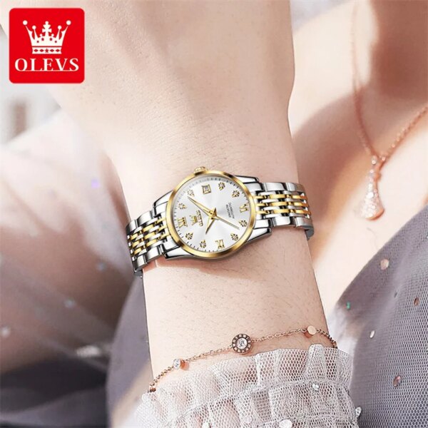 OLEVS Diamond Women Watch Automatic Mechanical Lady Wristwatch Casual Waterproof Ladies Watches Girl Clock Relogio Feminino