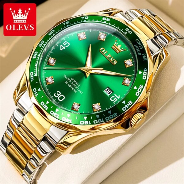 OLEVS Luxury Brand Men's Watches Luminous Waterproof  Fashion Quartz Watch Stainless Steel With Calendar Original Wristwatch