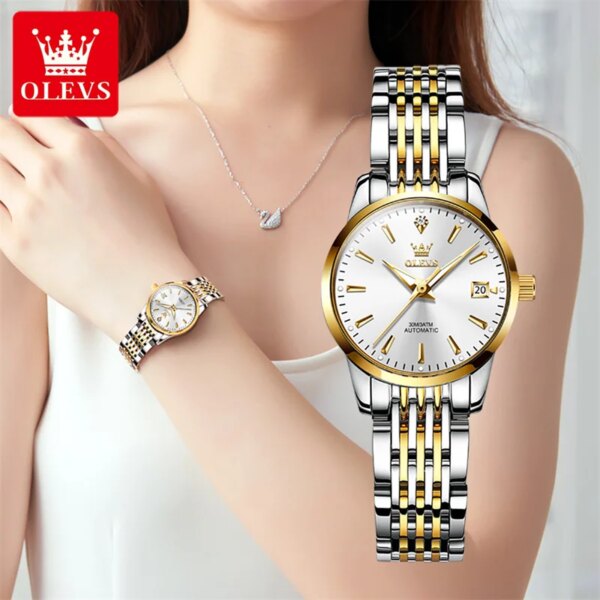 OLEVS Luxury Original Brand Watch for Women Waterproof Diamond Automatic Mechanical Ladies Dress Wristwatch Gift Reloj Mujer