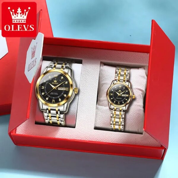 OLEVS Luxury Original Quartz Watch For Men Women Diamond Dual Calendar Couple Watches Stainless Steel Waterproof Wristwatch 5513