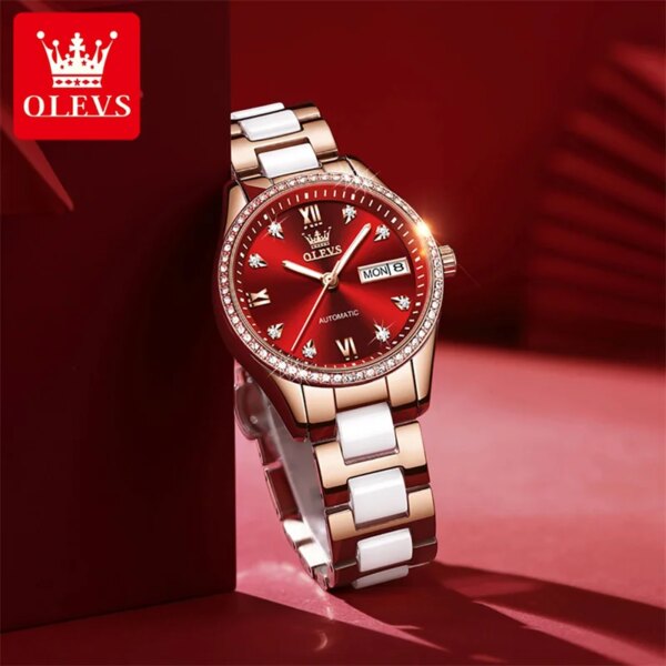 OLEVS Luxury Top Brand Watch For Women Automatic Mechanical Watches Fashion Ceramic And Steel Belt Ladies Clock Relogio Feminino