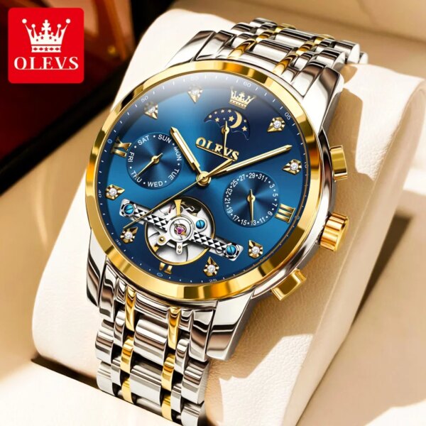 OLEVS Men's Watch Original Luxury Brand Skeleton Multi functional Automatic Mechanical Watch Waterproof Calendar Men's Watch