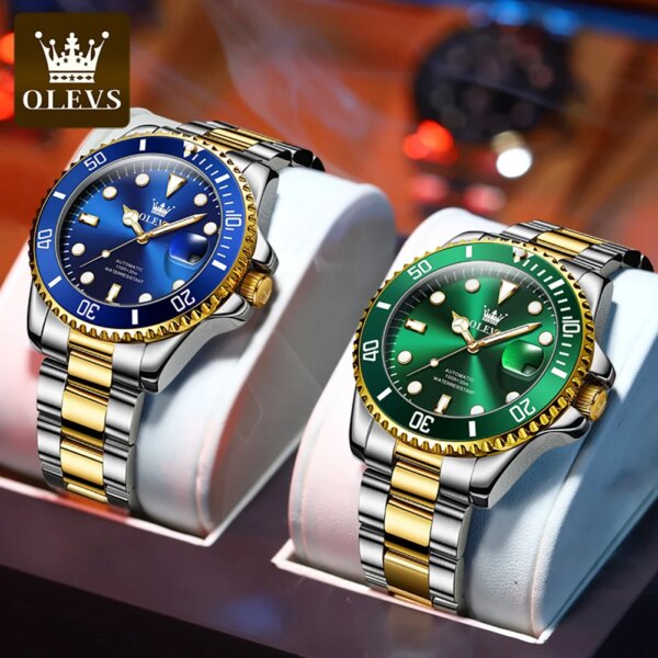 OLEVS Men's Watches Automatic Mechanical Rolex Style Stainless steel Waterproof Business Casual Watch for Men Relogio Masculino