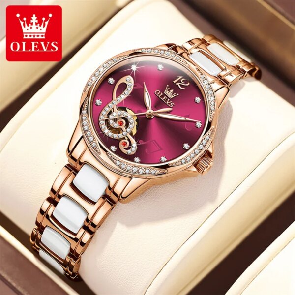 OLEVS Musical Note Ceramic Diamond Women Watches Luxury Brand Ladies Automatic Mechanical Watch Women Relogio Feminino Gift  New