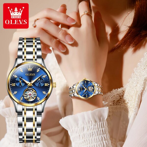 OLEVS Original Style Automatic Mechanical Watch for Women Waterproof Luminous Ladies Watch Women's Watches Luxury Tourbillon