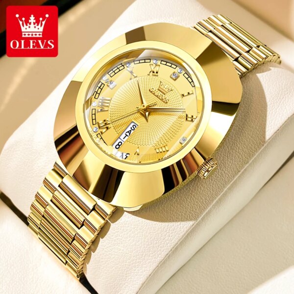 OLEVS Quartz Watch for Women Golden Tungsten steel Luxury Elegant Waterproof Calendar High Quality Watch Women's Wristwatches