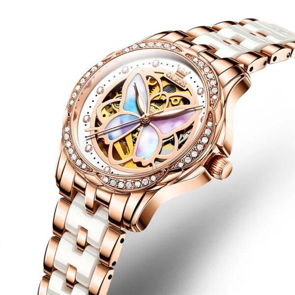 OLEVS Women Watches Fashion Colorful Butterfly Dial Automatic Mechanical Watch Top Brand Luxury Ladies Wristwatch Reloj Mujer