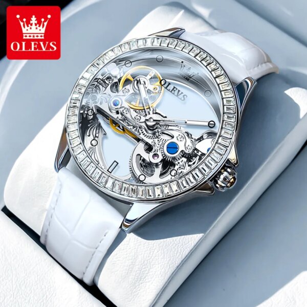 OLEVS Women's Watches Elegant Fashion Full Hollow Tourbillon Automatic Mechaniacl Wristwatch for Man Waterproof Luminous New