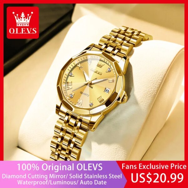 OLEVS Women's Watches Elegant Rhombus Original Quartz Ladies Wristwatch Stainless Steel Waterproof Luminous Top Brand Watch New