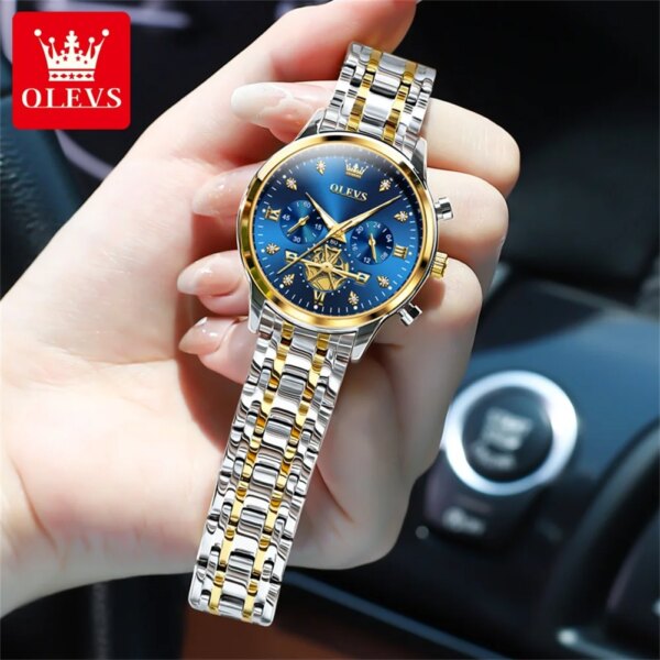 OLEVS Women's Watches Fashion Multifunction Original Quartz Watch for Ladies Waterproof Luminous 24 Hours Exquisite Gift Box Set