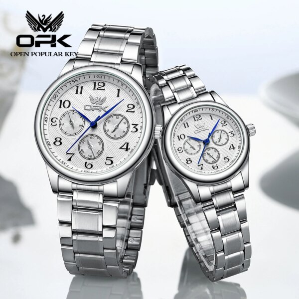 OPK 6012 Luxury Top Brand Couple Watch For Men Women Waterproof Quartz Hand Clock Simple Digital Dial Stainless Steel Watches