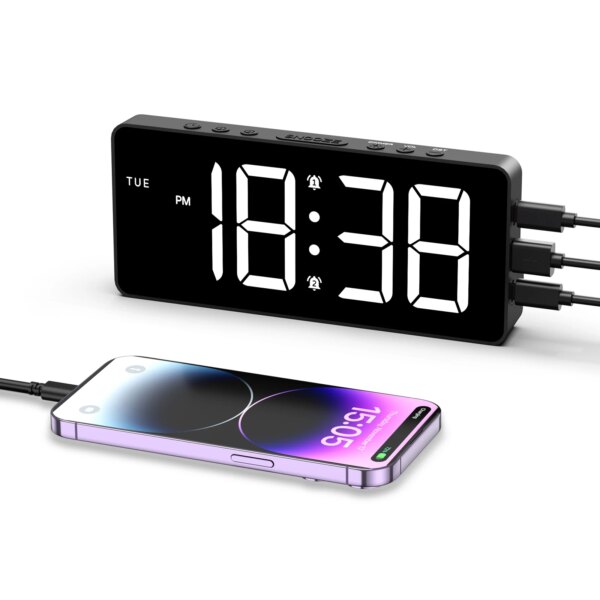 ORIA LED Digital Alarm Clock 7 Inch Alarm Electric Clocks with 4 Alarm Clock Modes, Snooze, USB Charger for Bedroom, Office