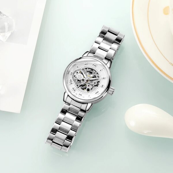 ORKINA Luxury Top Brand Women Watch Automatic Mechanical Female Clock Silver Stainless Steel Fashion Gift for Women Wristwatches