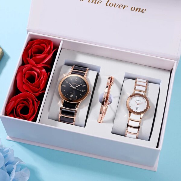 OUPAI Lover Watch Couple Ceramic Watch Black White Pair Watch Quiz Water Resistance Elegant Watch  with Ross Gift Box