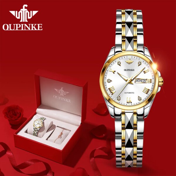 OUPINKE 3171 Luxury Mechanical Watch For Women Original Women's Automatic Watch Dual Calendar Waterproof Ladies Dress Wristwatch