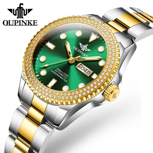 OUPINKE Brand Women Automatic Mechanical Watches Full Steel Original Luxury Sapphire Mirror 10Bar Waterproof Calendar Luminous