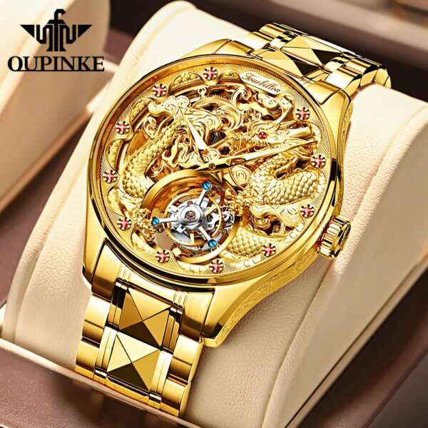 OUPINKE Luxury Brand Watch for Men Original Stainless Steel Gold Men's Automatic Mechanical Watches Waterproof Wrist Watch Men