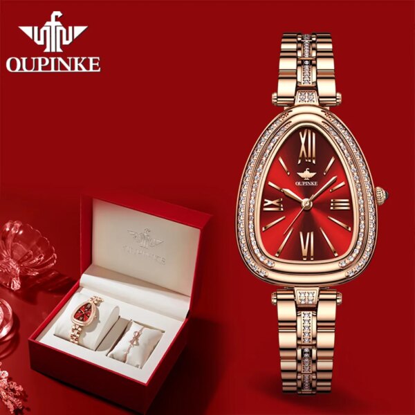 OUPINKE Luxury Women's Watches ​Waterproof Sapphire Mirror Diamond Dial Swiss Movement Quartz Women Watch Set Bracelet Necklace