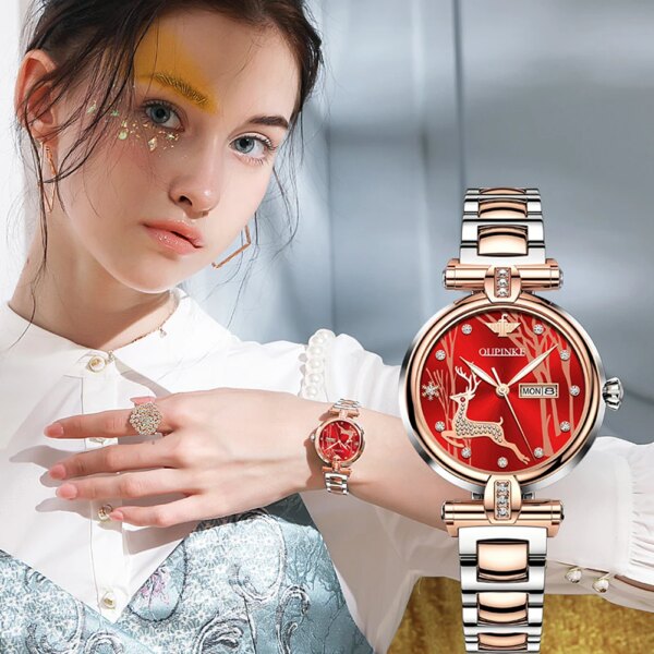 OUPINKE Top Brand Women Watches Luxury Elegant Automatic Mechanical Wristwatch Waterproof Sapphire Mirror Fashion Ladies Watch