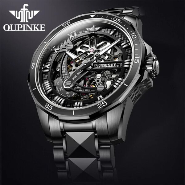 OUPINKE Tungsten Steel Men Watch Tourbillon Top Brand Luxury Casual Waterproof Sports Male Automatic Mechanical Watches Relogio