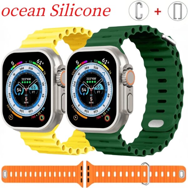 Ocean Silicone Strap For Apple Watch Band Ultra/2 49mm 9 8 7 45mm 41mm Comfortable Bracelet iWatch 6 5 4 SE 44mm 40mm 42mm 38mm