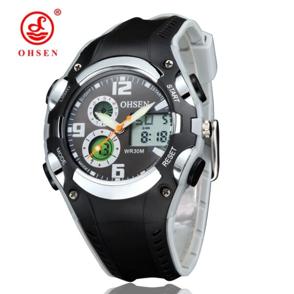 Original OHSEN Digital quartz Children Boys Sport Watches 30M Waterproof Black Rubber Band Fashion LED Swimming Wristwatch Gift