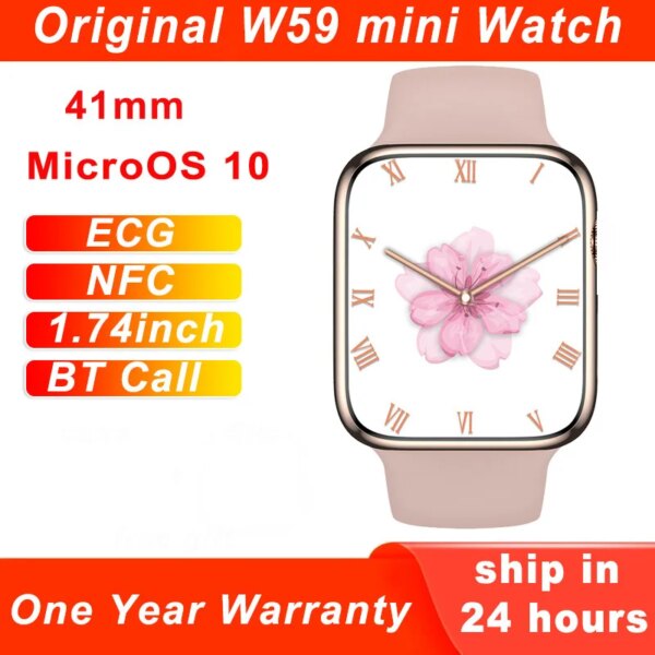 Original W59 Mini Smart Watch 41mm 1.74'' Bluetooth Call Wireless Charging ECG NFC GPS Tracker Sports Smartwatch Men Women