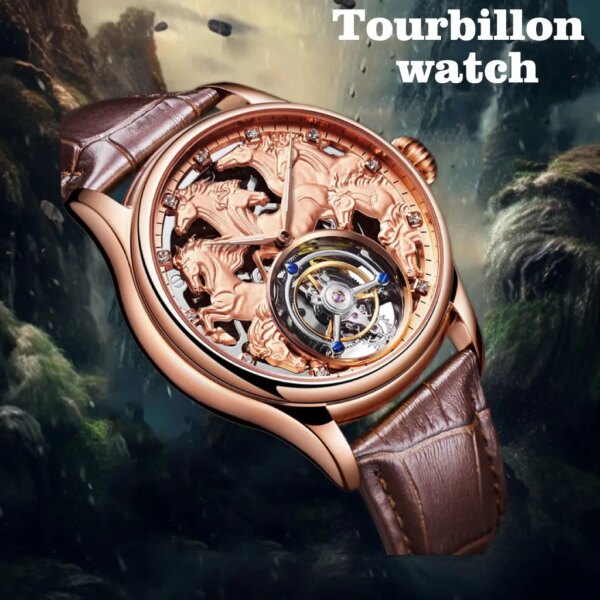 Oumashi Tourbillon Watch Eight Jun Tu Men's Luxury Sapphire Glass Men's Handwind Mechanical Watch Leather Watch