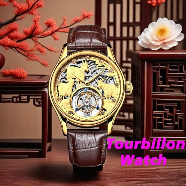 Oumashi Tourbillon Watch Sanyang Kaitai Men's Luxury Sapphire Glass Men's Handwind Mechanical Watch Leather Watch