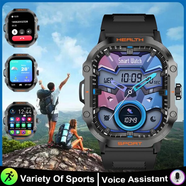 Outdoor Sports Military Smart Watch Men NFC Blood Pressure Watches IP68 Waterproof 2.01'AI Voice Bluetooth Call Smart Watch 2024