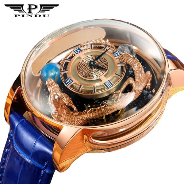 PINDU Astronomia Celestial Series Tourbillon Watch Men 360Degrees The Transparent Design Waterproof Leather Jacob Co Man Watch