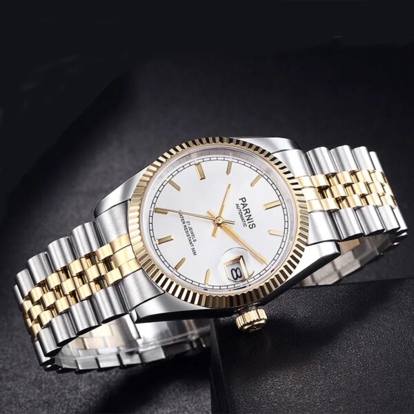 Parnis 36mm Automatic Mechanical Mens Watch Luxury Brand Business Sapphire Crystal Stainless Steel Bracelet Wristwatch Men