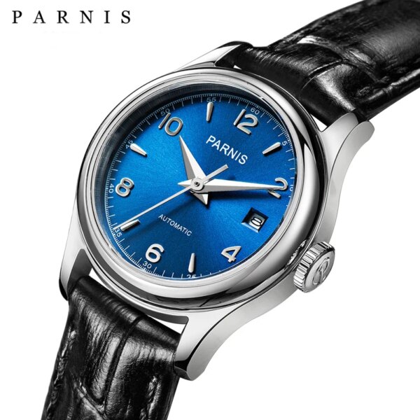 Parnis Mechanical Automatic Women Watch Top Luxury Brand 26mm Sapphire Leather Strap Watch for Ladies Wriswatch for Women PA2113