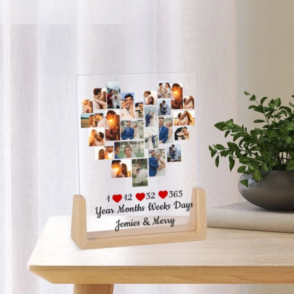 Personalized Couple Collage Photo Frame With Heart Shape Pictures Display Frame for Boyfriend Husband Wife Valentine's Day Gifts