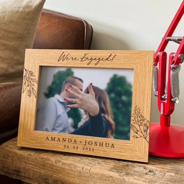 Personalized Engagement Gift for Newly Engaged Couple, Custom Wooden Picture Frame, Couple Engagement Gift Engraved Photo Frame